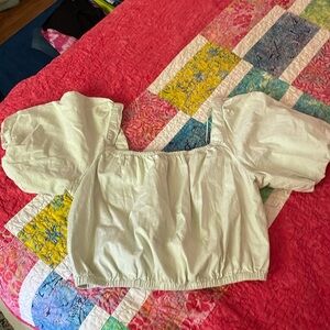 Copper Key green and white gingham crop top with puffy sleeves size L.